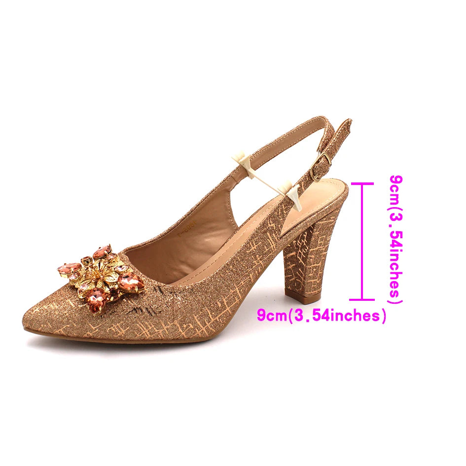Nigerian Women Shoes and Bag Set in Gold Color High Quality New Arrivals Classics Style for Garden Party
