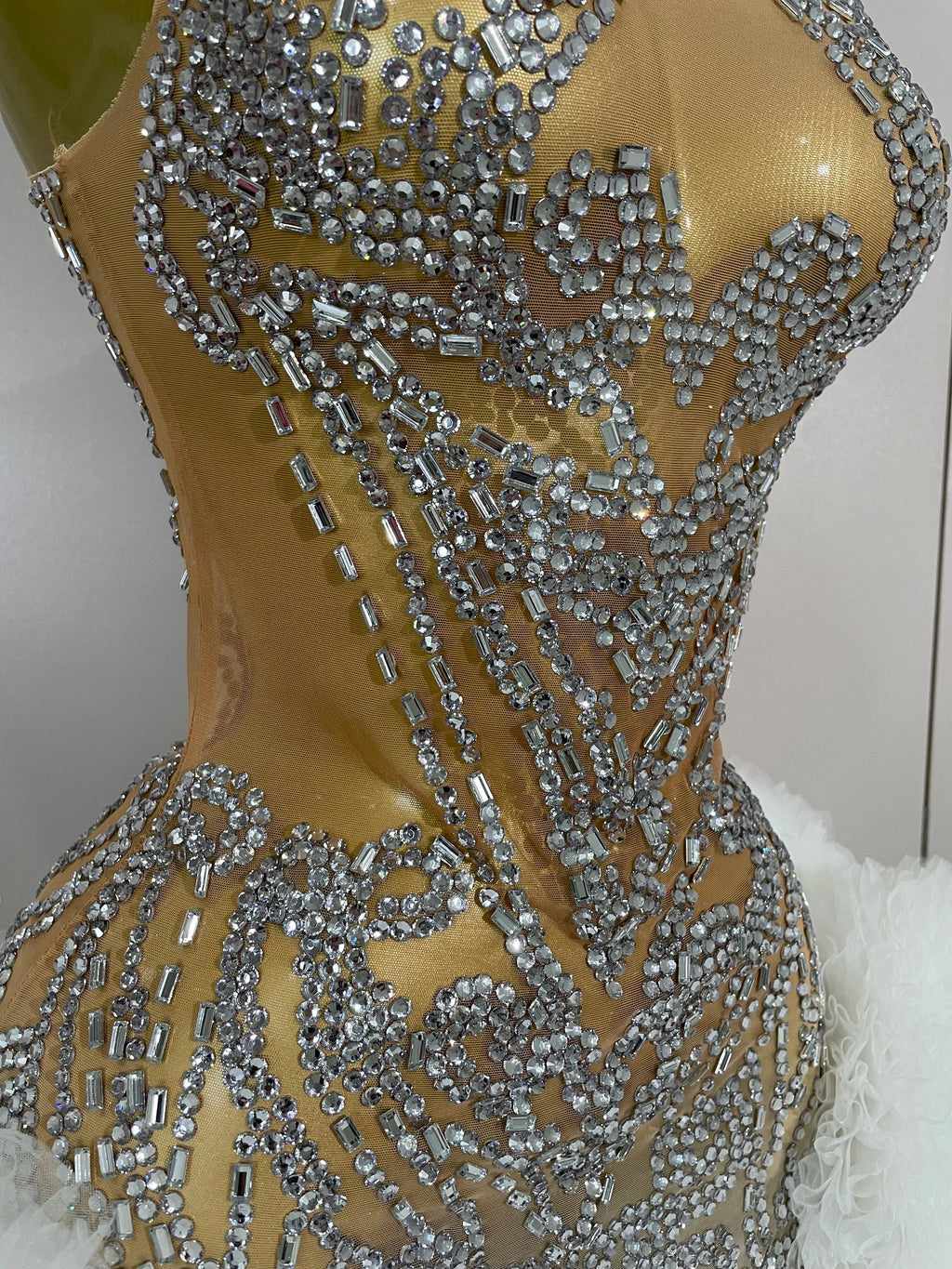 STOCK Diamonds Mesh Sexy See Through Cocktail Mini Dress Women Eveing Luxury Birthday Party Singer Nightclub Show Stage Costume