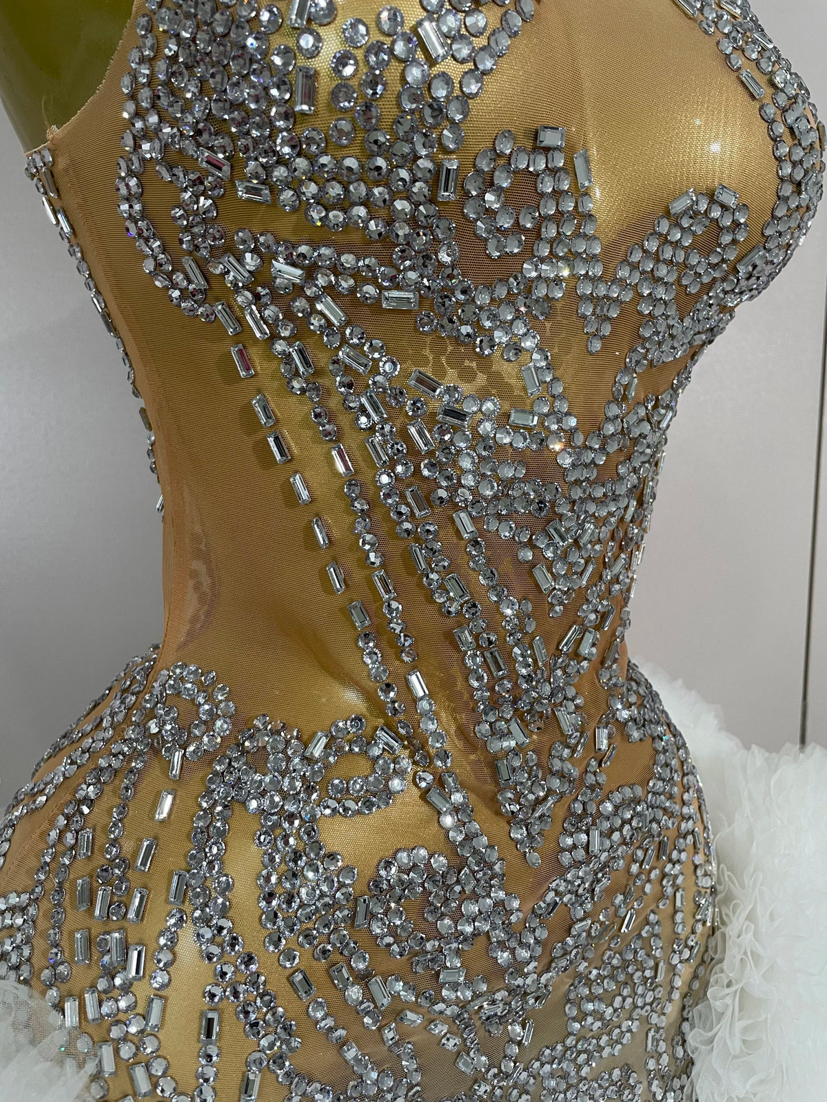 STOCK Diamonds Mesh Sexy See Through Cocktail Mini Dress Women Eveing Luxury Birthday Party Singer Nightclub Show Stage Costume
