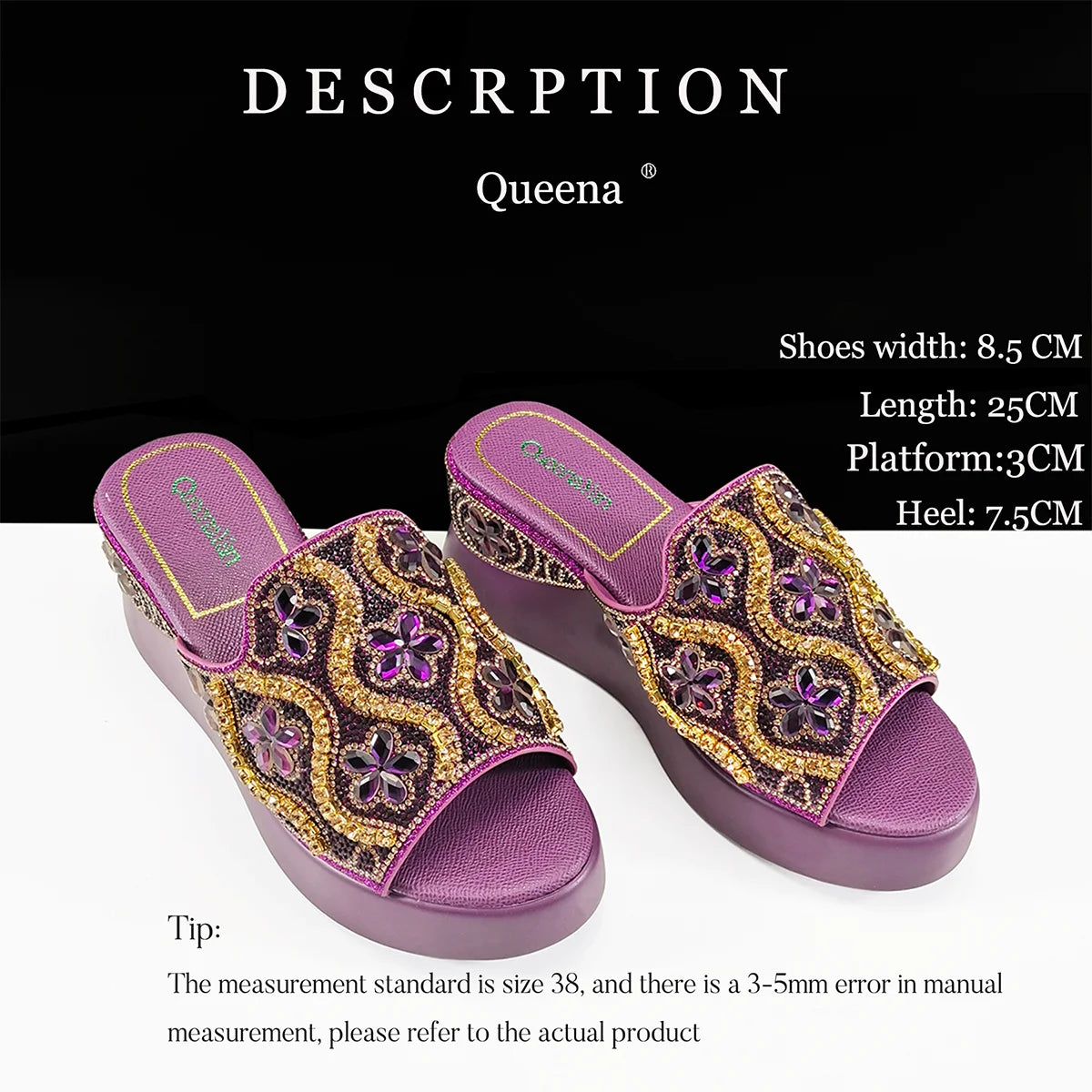Queena Yan New Arrival Mature Style Platform Design Rhinestone Decoration Peep Toe Lady Shoes and Bag Set for Party Wedding