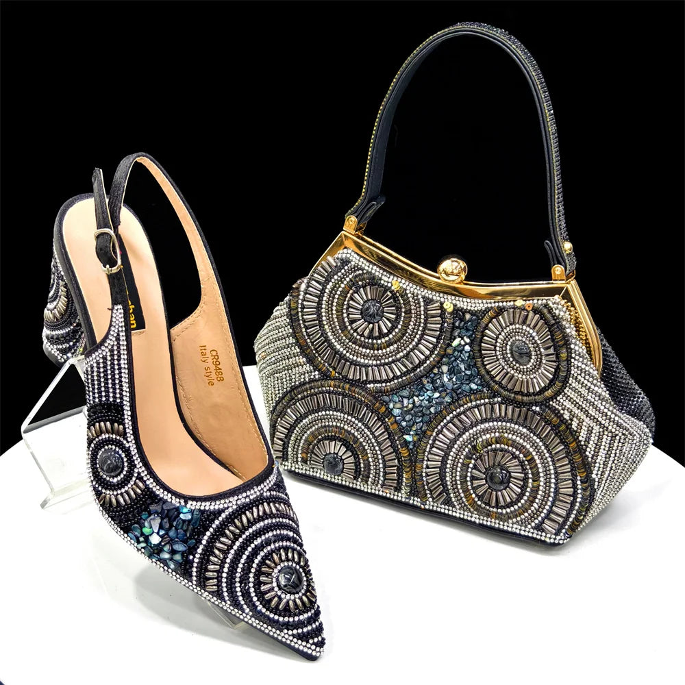 2025 Fashion Newest Arrival Orange Pointed Toe Women Sandals Shoes Matching Bag Set for Ladies Wedding Party Pump