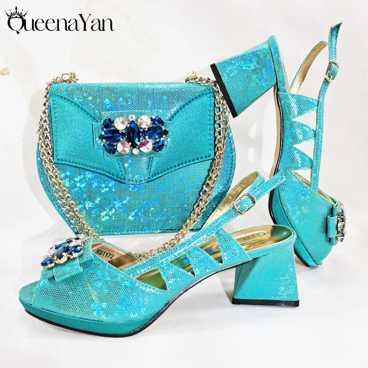 2025 New-Season Peep Toe Ladies' Shoes Elegant Coral Color Diamond-Embellished High Heels Italian-Designed Shoe and Handbag Set