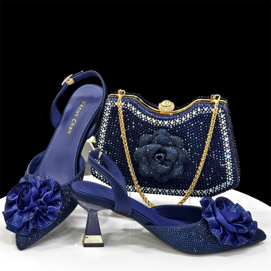 Venus Chan 2025 Elegant Shiny Green Handbag & Medium Heel Shoe Set with Exquisite Handmade Floral Accents for Weddings & Parties