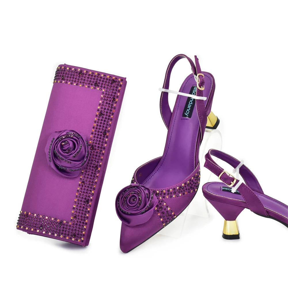 New Design Shoe and Bag Set for Party in Women Nigerian African Shoe and Bags Set for Wedding Luxury Elegant Women Party Pumps