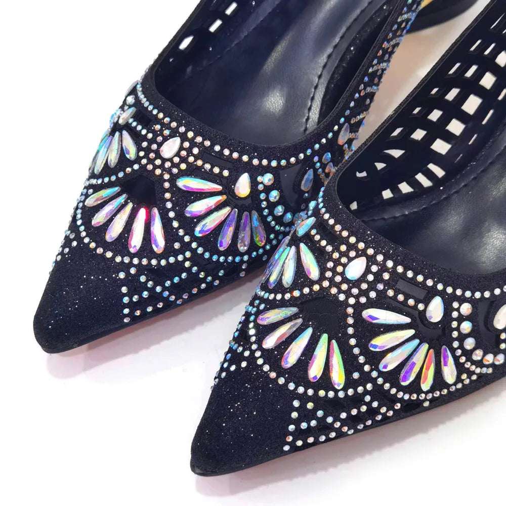 2024 Black Color Newest INS Style Elegant Party High Heels Nigeria Popular Design African Ladies Shoes And Bag Set