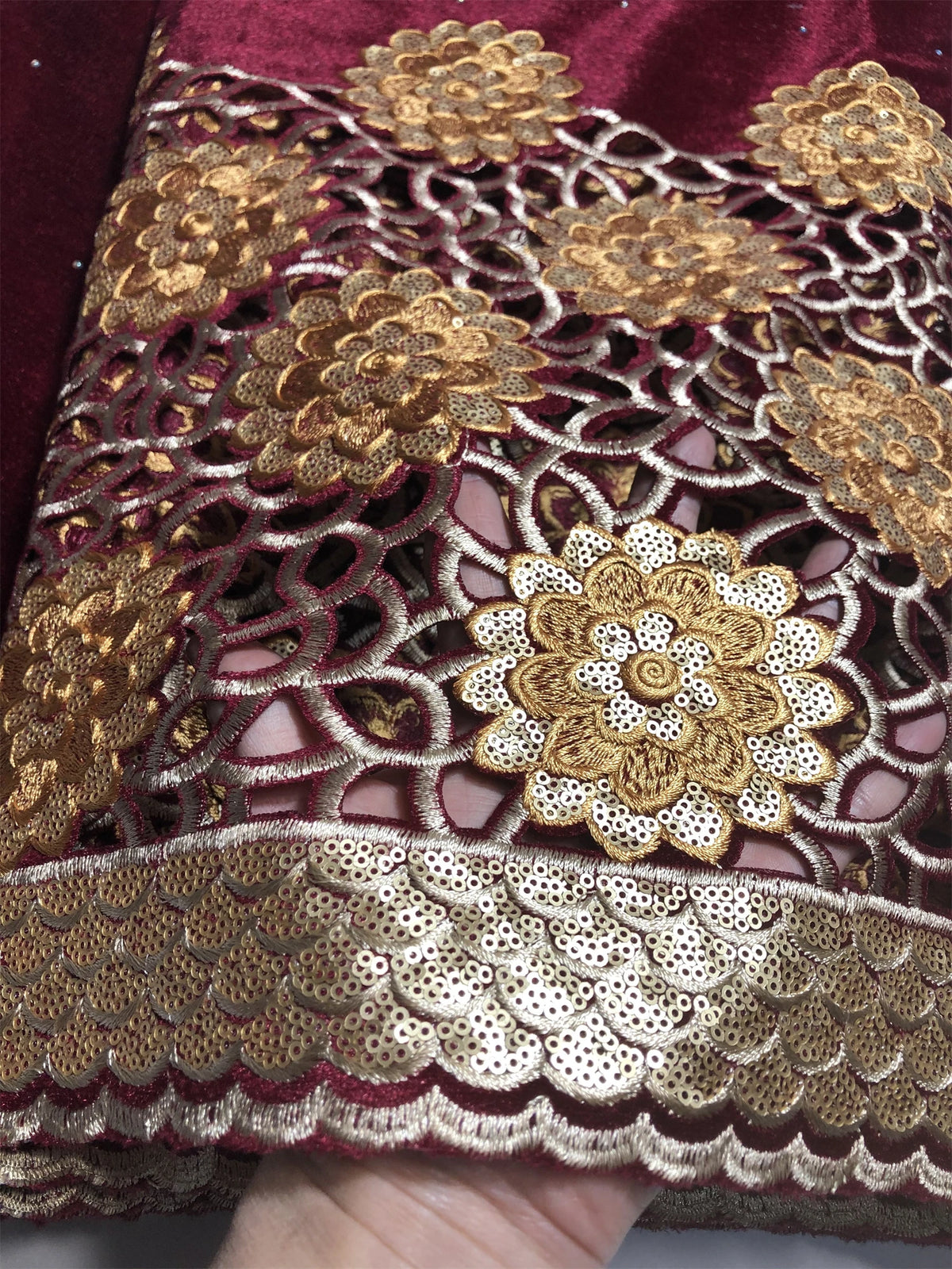 Hollow Out Velvet Material Handmade Luxury Embroidery French Tulle Lace Fabric For Party Nigerian Sequines Stones Lace Sewing WF