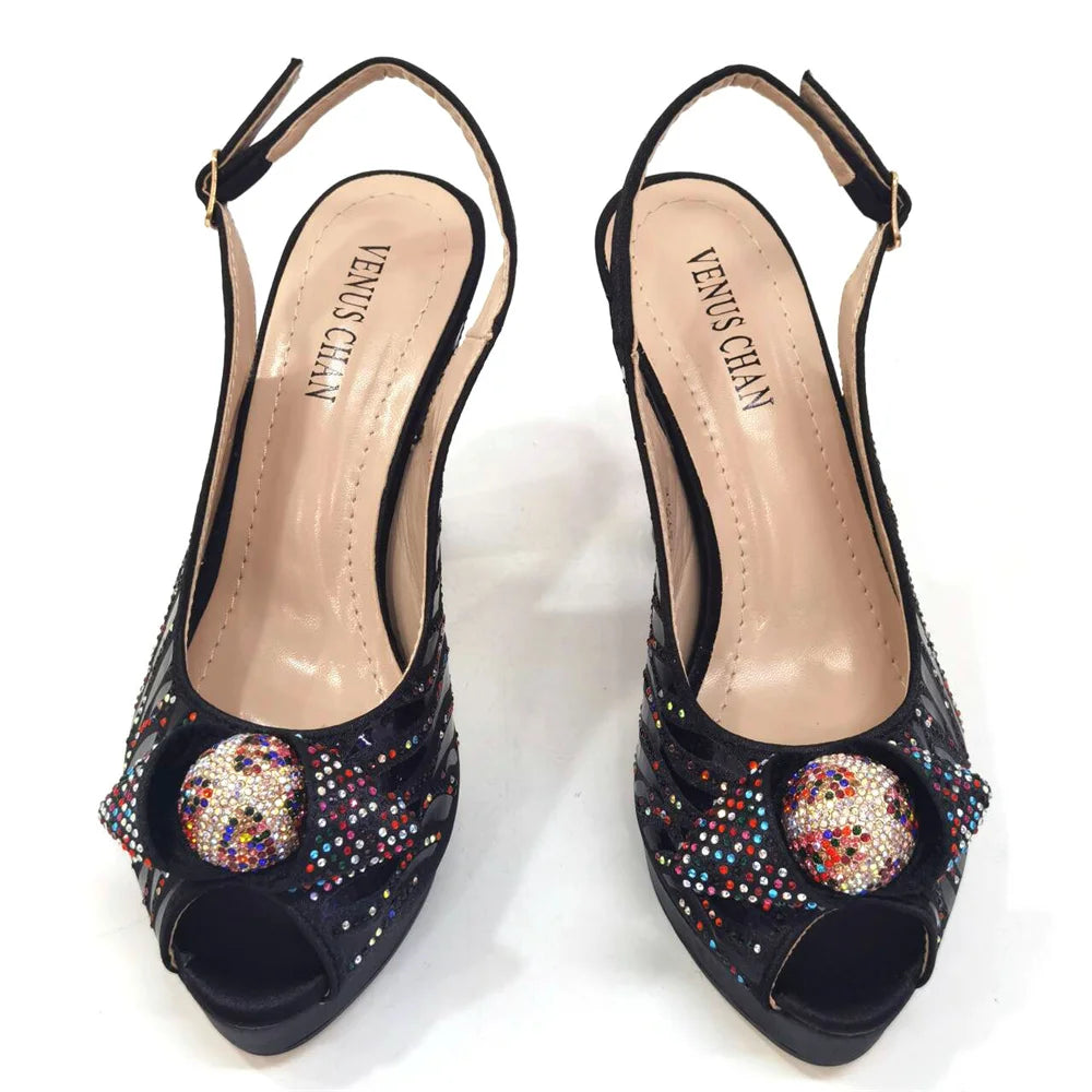 Venus Chan 2024 Newest Arrival Wine Red Color Peep Toe Women Sandals Shoes Matching Bag Set For Ladies Wedding Party Pump