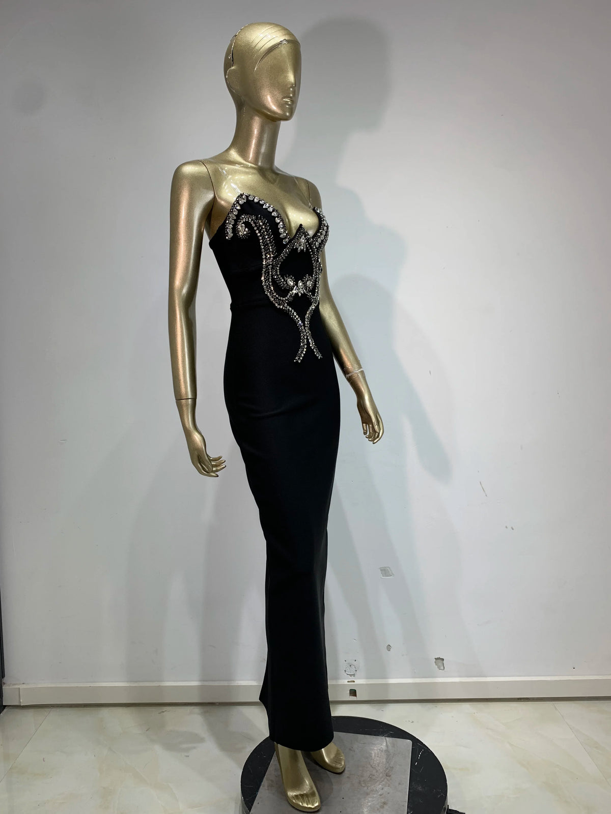 Women Sexy Strapless Beading Rhinestone Black Maxi Long Summer Bodycon Bandage Dress 2025 Elegant Evening Club Party Dress