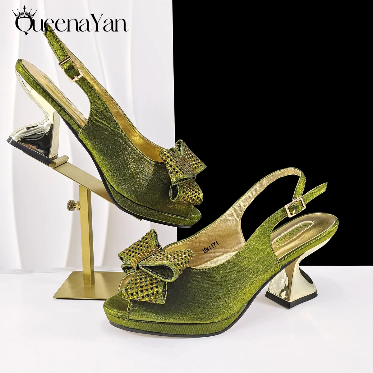 Queena Yan Newest Italian Design Special Synthetic Fabrics Women's Matching Shoe and Bag Set High Heel for Weddings and Parties
