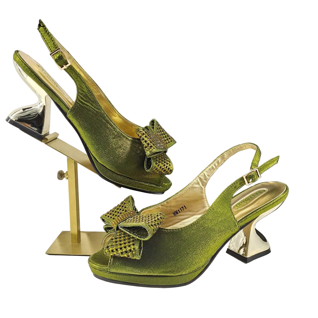 Elegant Women High Heels for Peep Toe Good Material Rhinestone Wine Sandals Italian Design Shoes and Bags Matching