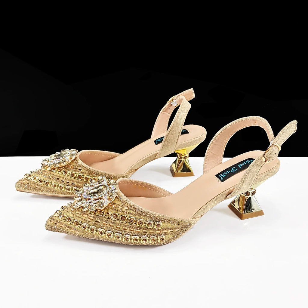 Queena Yan 2025 Elegant Fruit Green Women's Green Heels and Rhinestone Handbag Set - Italian Design for Weddings and Parties