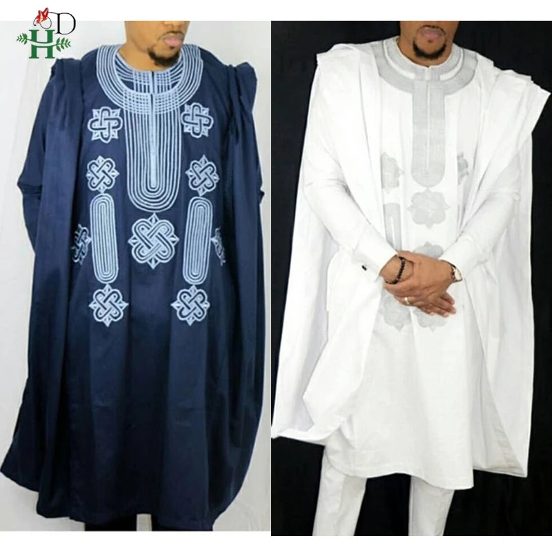 H&D African Suit For Men Robe Shirt Pants Set Long Sleeve Tops Embroidery Agbada Clothes Boubou Africain Homme Traditional Robes