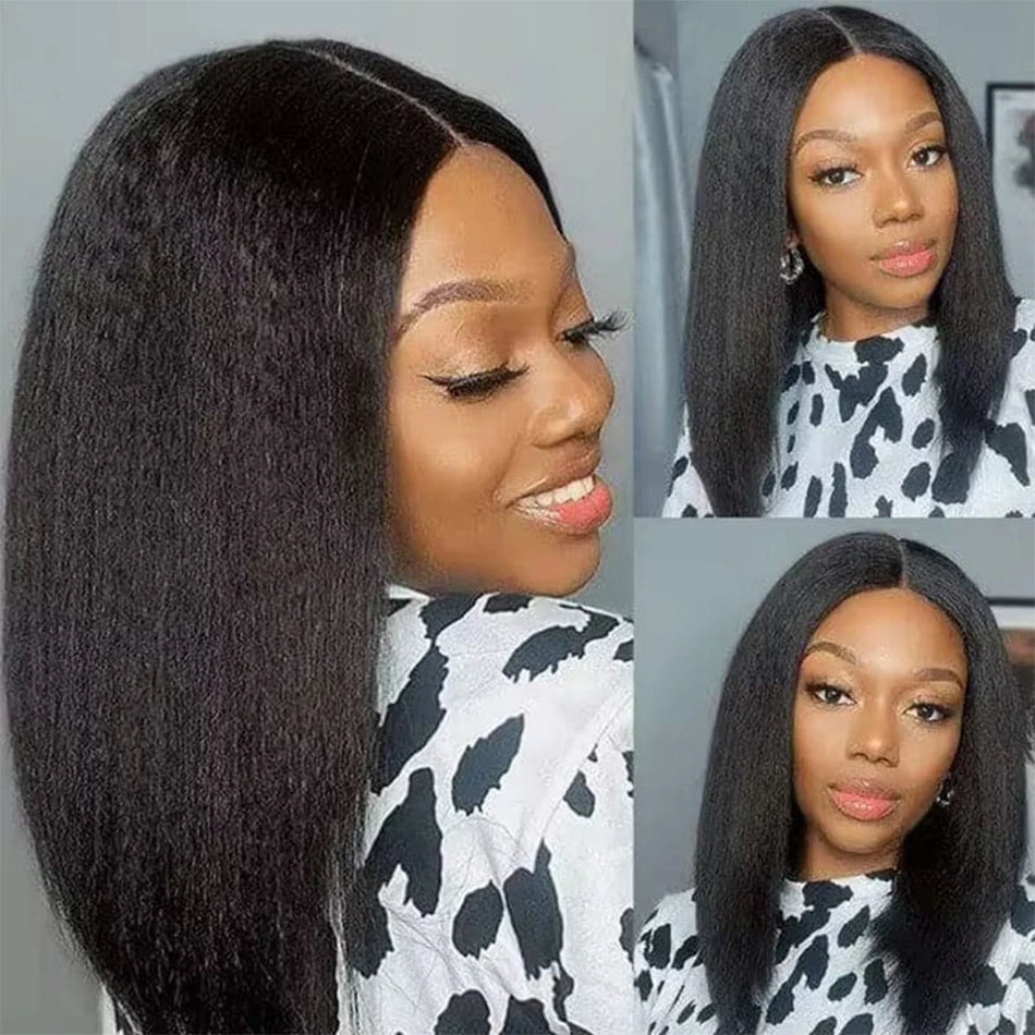 Glueless Wig Human Hair Kinky Straight Bob Wig Lace Front Human Hair Wigs For Women HD Transparent Full Lace Frontal Wig Yaki