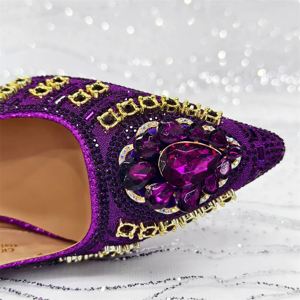 Venus Chan 2025 Elegant Rhinestone Pointed Toe Pumps With Matching Bag Set Large Size shoes Big Bag for Women's Party High Heels