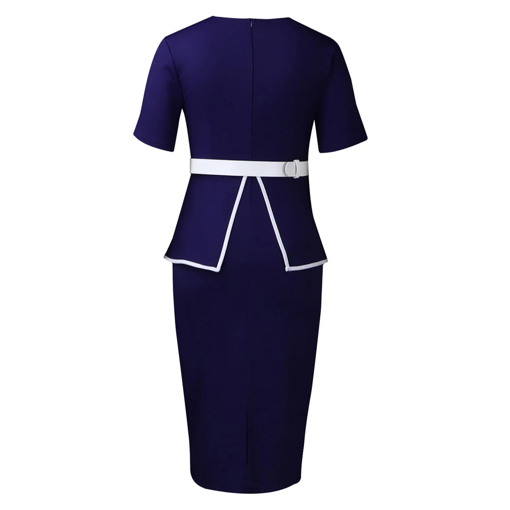 Elegant Fashionable Stretchy Short Sleeve Wrap Body Midi Dress Large Size African Style Commute Dress High Waist Skirt