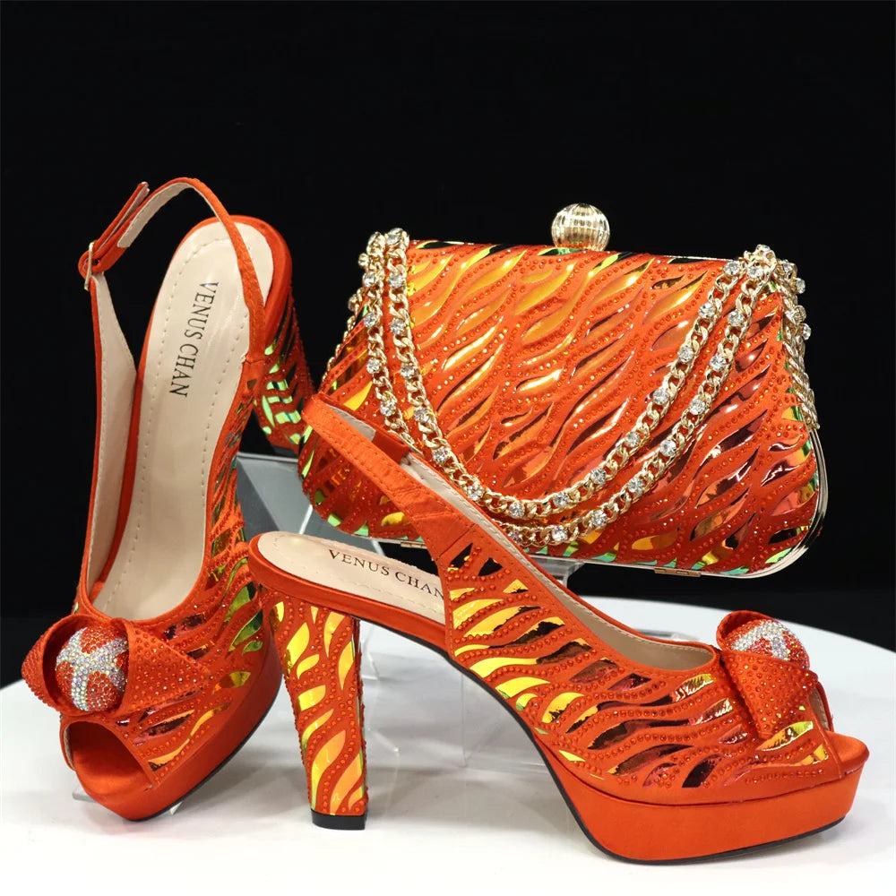 Venus Chan 2024 Newest Arrival Wine Red Color Peep Toe Women Sandals Shoes Matching Bag Set For Ladies Wedding Party Pump