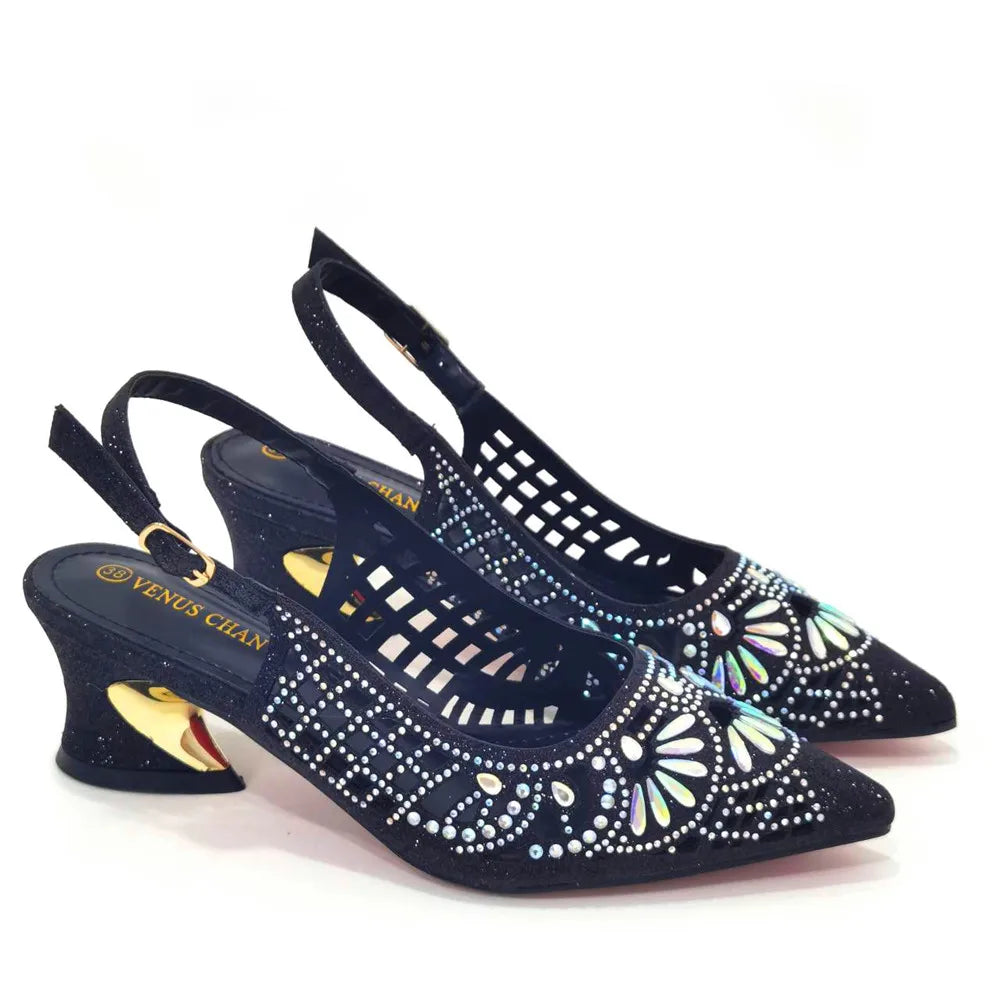 2024 Black Color Newest INS Style Elegant Party High Heels Nigeria Popular Design African Ladies Shoes And Bag Set