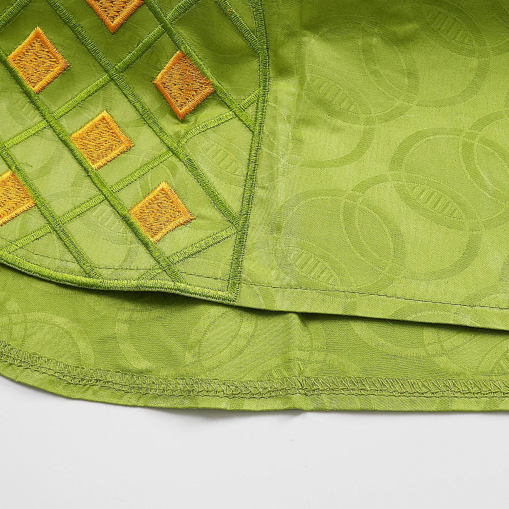H&D African Clothing For Man Traditional Agbada Sets 2PCS Green Bazin Riche Shirt Pant Embroidered Wedding Party Suits Plus Size