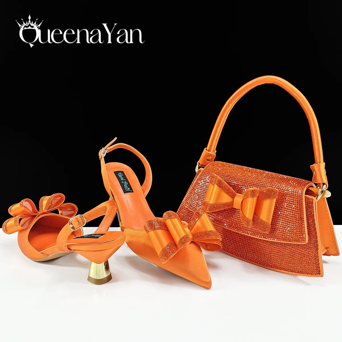 Queena Yan Italian Design High Quality Elegant Butter-fly Design Decoration Peach Color Party Wedding Women Shoes and Bag