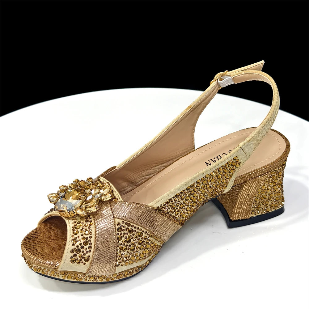 2025 Luxury Italian Women's Party Shoes & Handbag Set – Elegant Multicolor Rhinestone Peep-Toe High Heels Sandals for Weddings