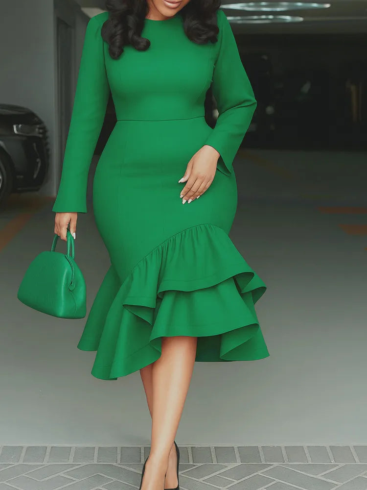 Elegant Church Dresses Long Sleeves Mermaid Ruffles for Women Office Ladies Work Business Party Fashion Autumn 2025 New African