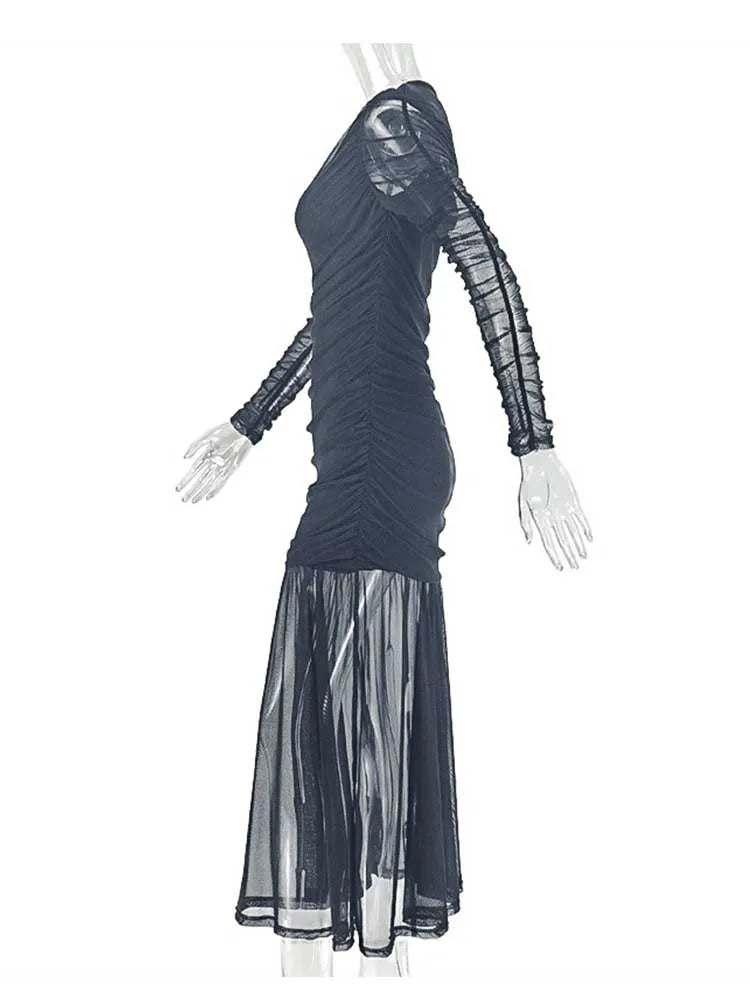 Women Summer Clothes Dress Bodycon High Quality Stretch Chic Elegant Evening Dress with Sleeves Slimming Waist Draped Dresses