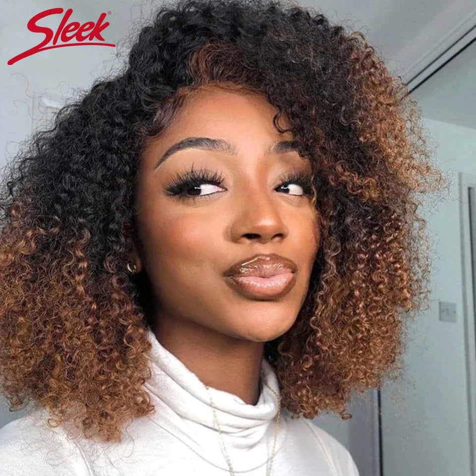 Sleek Afro Kinky Curly Black Human Hair Wigs Ombre T1B/30 Brazilian Curly Machine Made Remy Cheap Human Hair Wigs