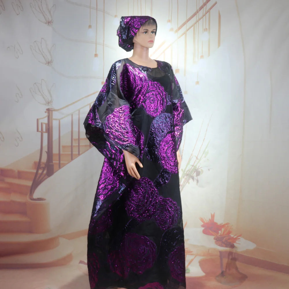 Luxury Nigerian African Two-Piece Set Dress for Women with Headscarf Latest Style Wearable Clothing