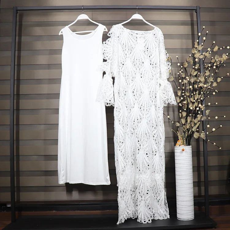 Long Dress Women Dresses A Line Vestidos Y2k Streetwear Round Neck Full Sleeve Elegant Splice Party Night Work Hollow Out 2025