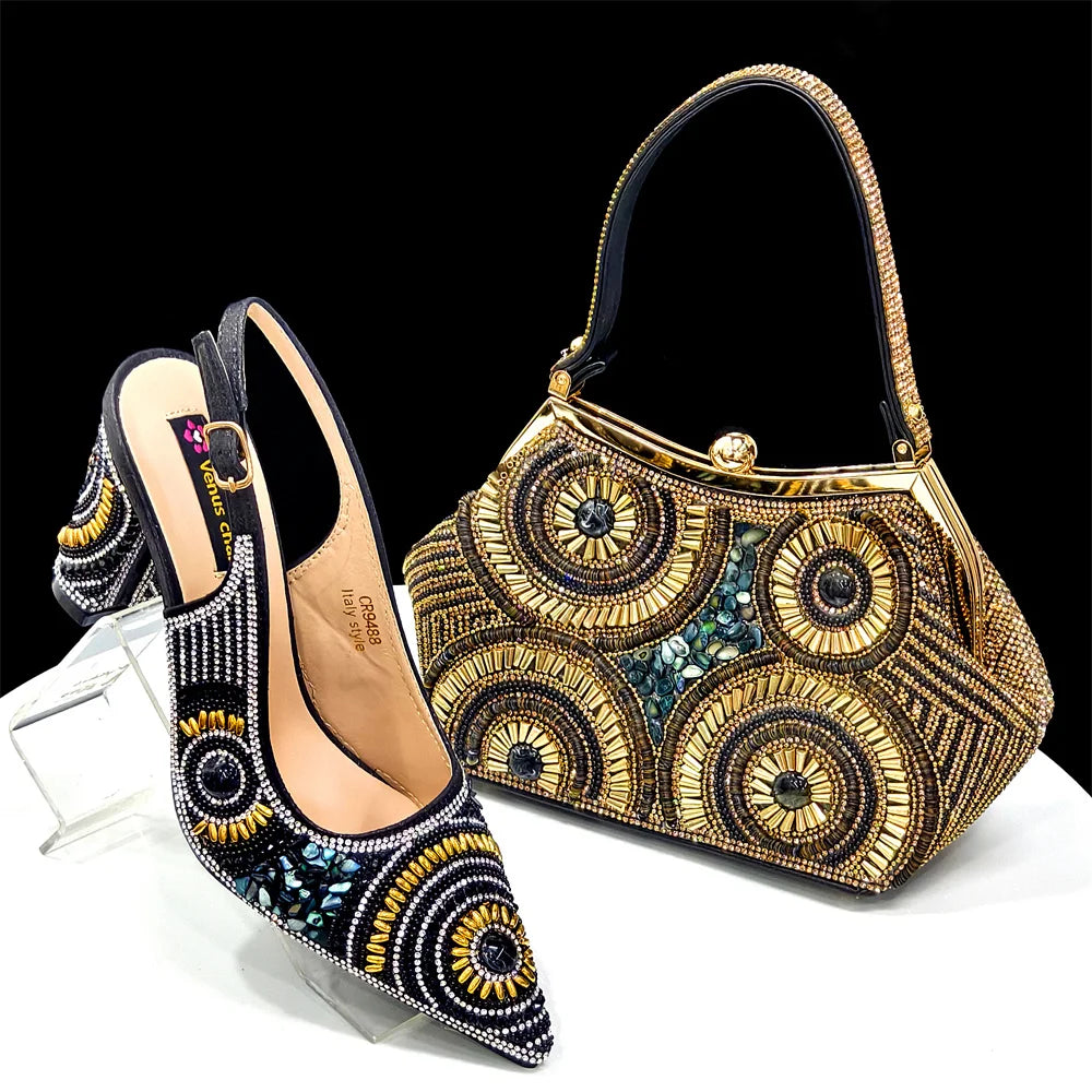 2025 Fashion Newest Arrival Orange Pointed Toe Women Sandals Shoes Matching Bag Set for Ladies Wedding Party Pump