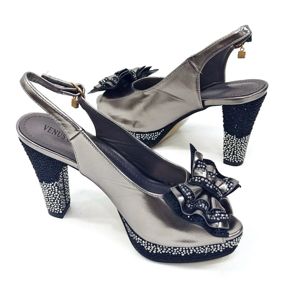 Hot Selling Satin Handmade Flowers Shoes And Bag African Women's Banquet Pointed Toe Heels Matching Shoes And Bag Wedding Party