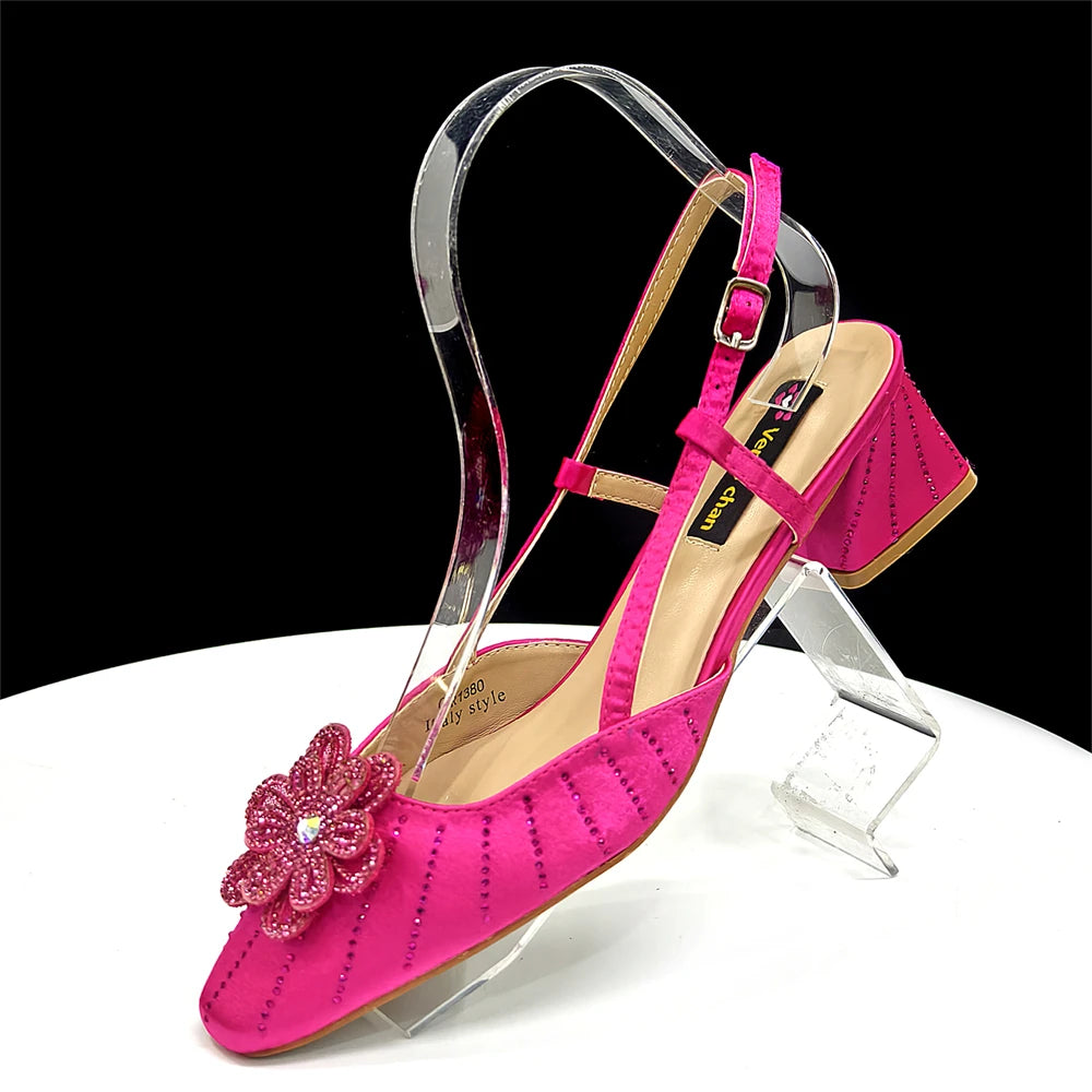 Venus Chan Italian Fashion Women's Elegant Orange Heels & Rhinestone Clutch Bag Set – Perfect for Parties and Special Occasions