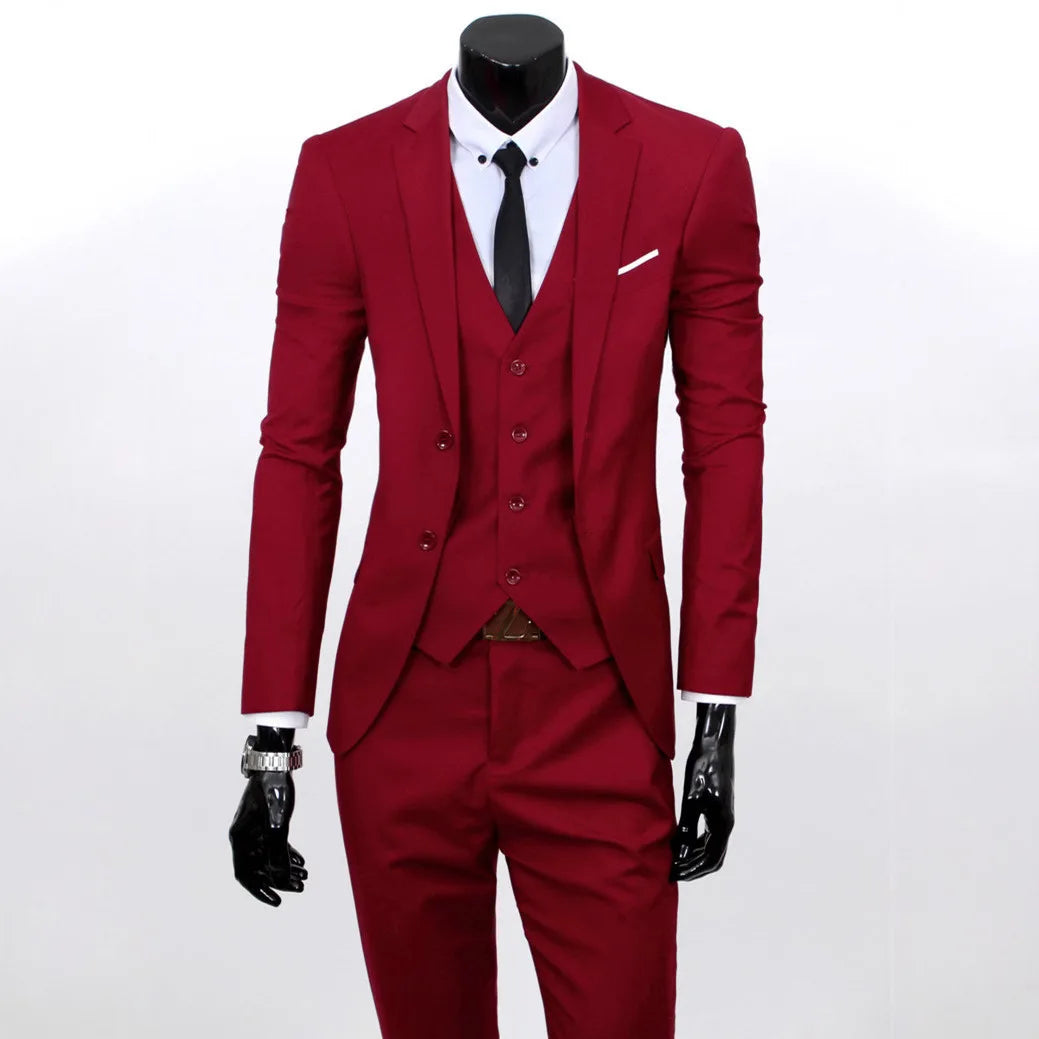 Groom Suit Men Three Piece Set British Style Slim Fit Wedding Suit Business Casual Summer
