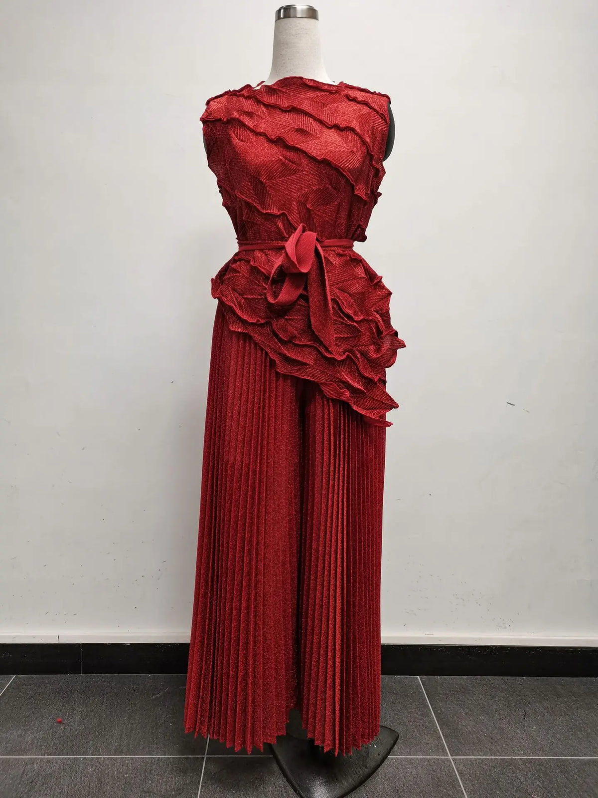 Pleated Sleeveless Lace-up Vest Top New Wide Leg Loose Pants 2 Piece Set Temperament Solid Color Elegant Commuter Clothing 2025