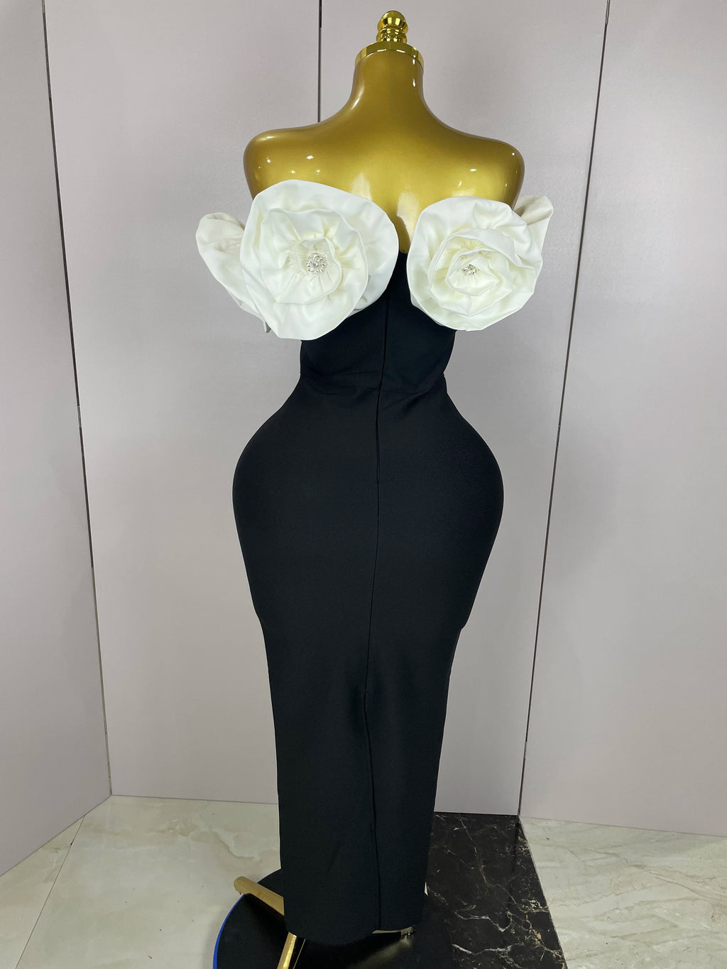 New Stereoscopic Red Flowers Sexy Off The Shoulder Ankle Lenght Bandage Dress Woman Birthday Party Vestido Wedding Party Outfit