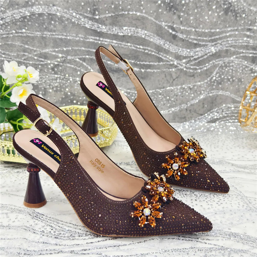 Latest Design Shoes for Women 2025 Designer Luxury Wedding Shoes Bride Party Pumps Decorated with Rhinestone Ladies Sandals