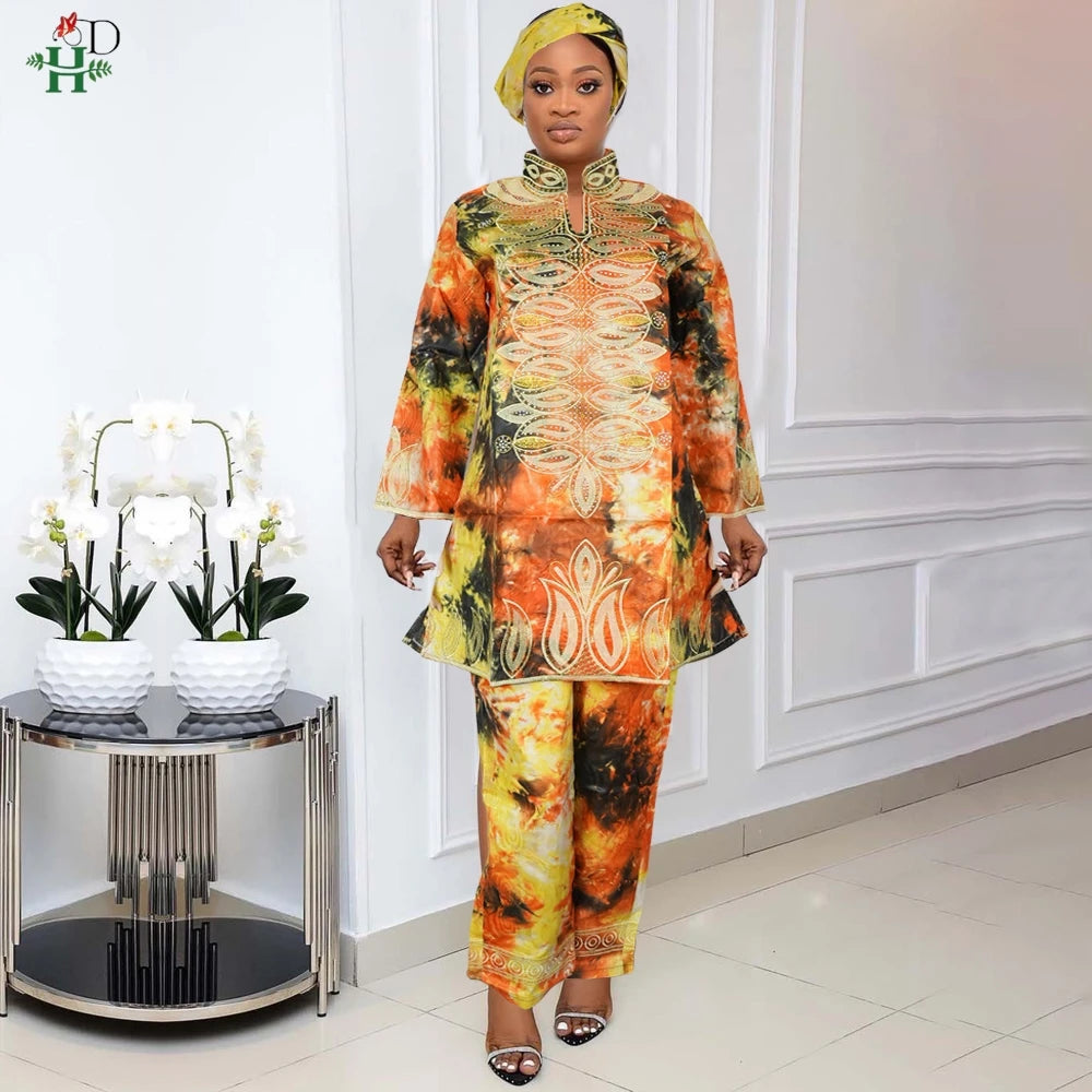 H&D African Clothes For Women Traditional Embroidery Dress High Quality Tops Pants Suit Muslim Wedding Party Clothing 2024 2025