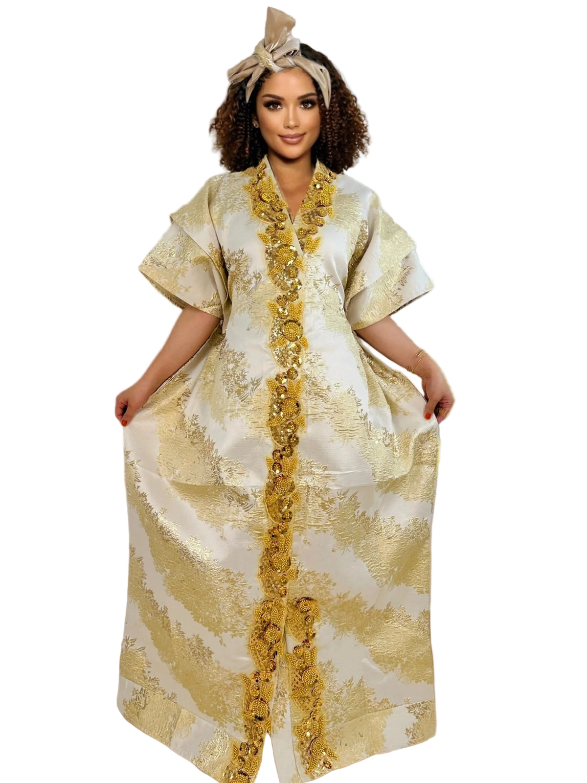 Women's Elegant Rhinestone Embellished Long Kaftan Dress Abaya Shinny Stylish Traditional African Outfit
