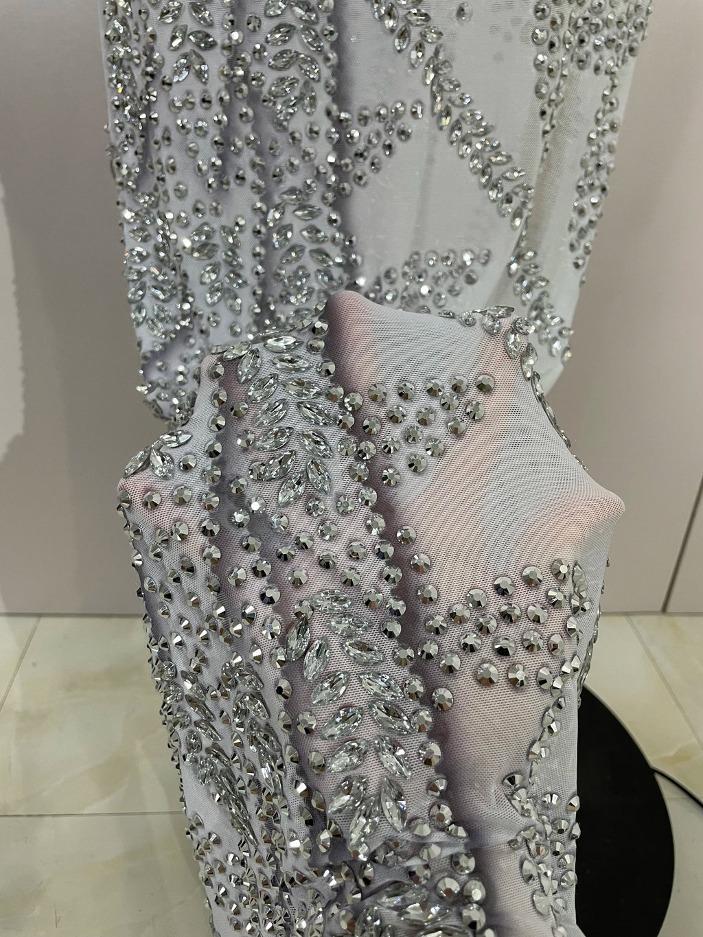 Women Luxury Rhinestone Sleeveless Silver Long Dress Sexy Mesh See Through Evening Prom Birthday Photo Shoot Singer Stage Outfit
