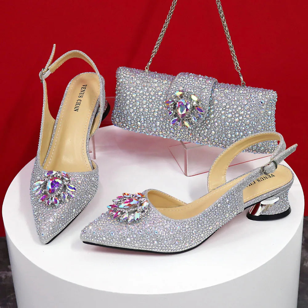 2024 Ladies High Quality Women's Pumps And Bag Italian Fashion Design Silver Mixed Color Bag For Nigeria Wedding Party