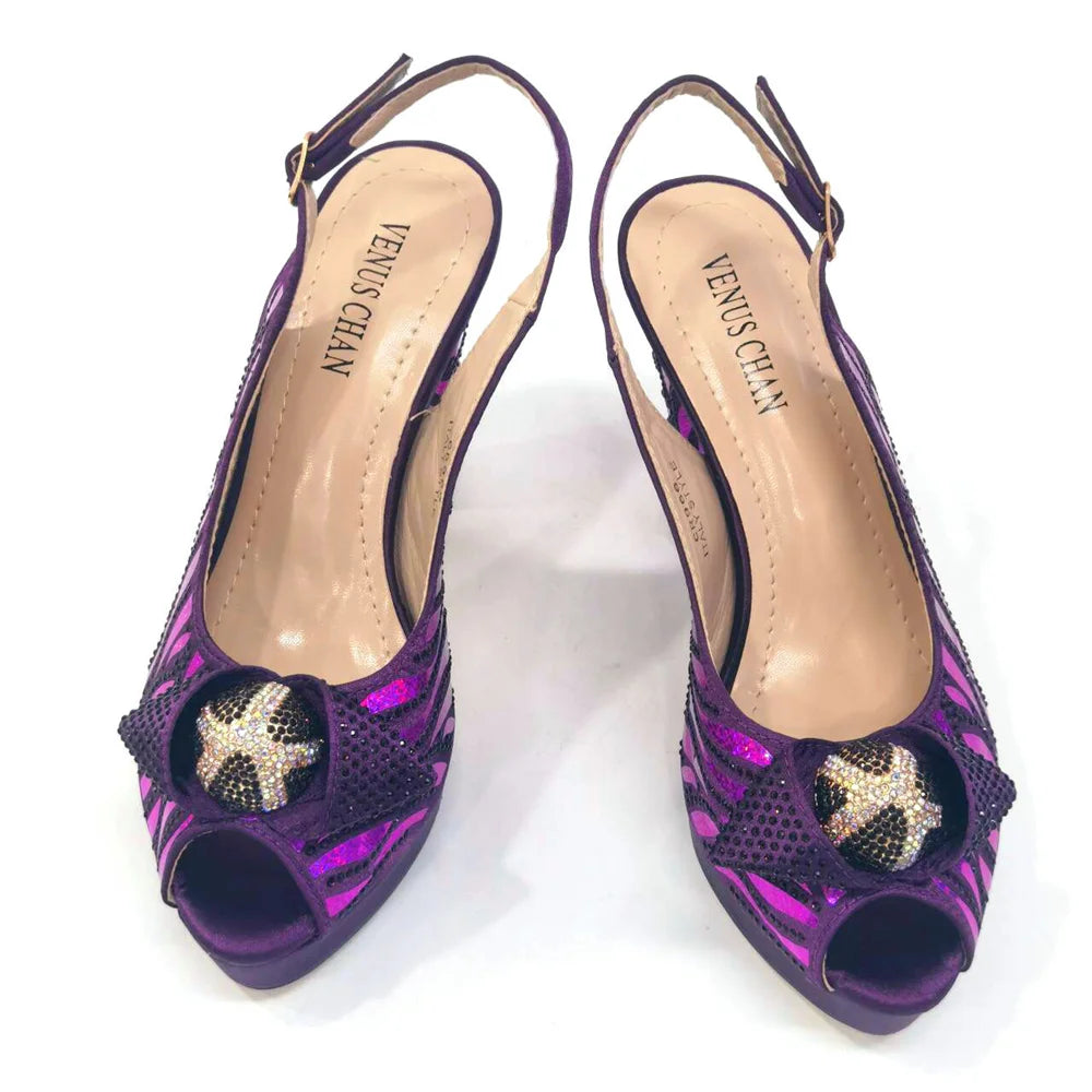 Venus Chan 2024 Newest Arrival Wine Red Color Peep Toe Women Sandals Shoes Matching Bag Set For Ladies Wedding Party Pump
