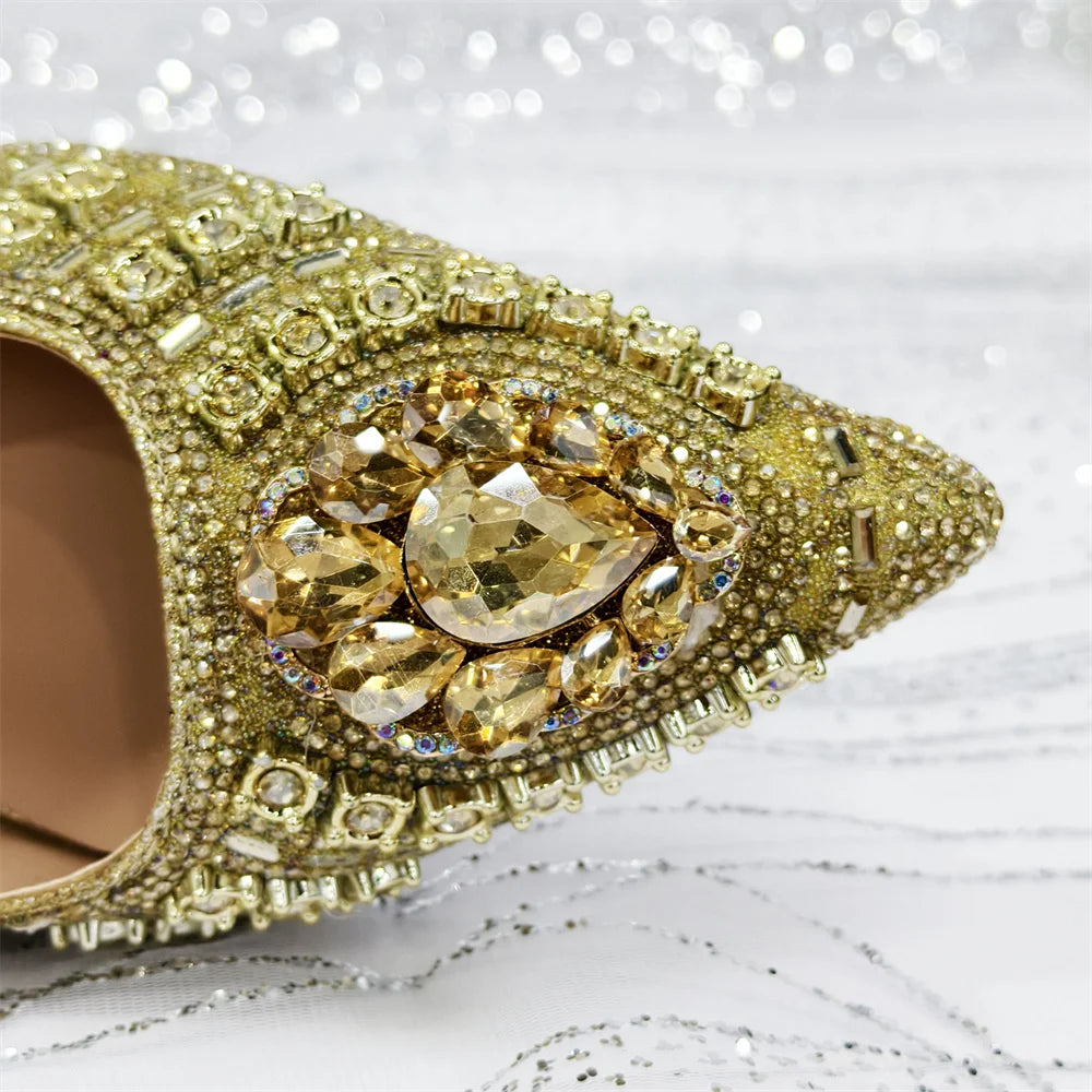 Venus Chan 2025 Elegant Rhinestone Pointed Toe Pumps With Matching Bag Set Large Size shoes Big Bag for Women's Party High Heels