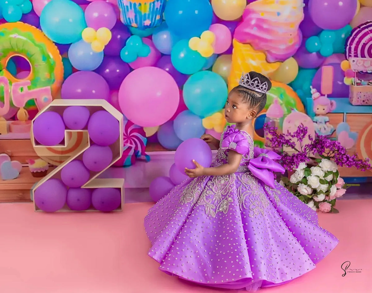 Crystal Purple Girls Birthday Dresses Customized Luxury Flower Girl Dresses for Wedding Party Baby Child Toddle Queen Ball Gowns