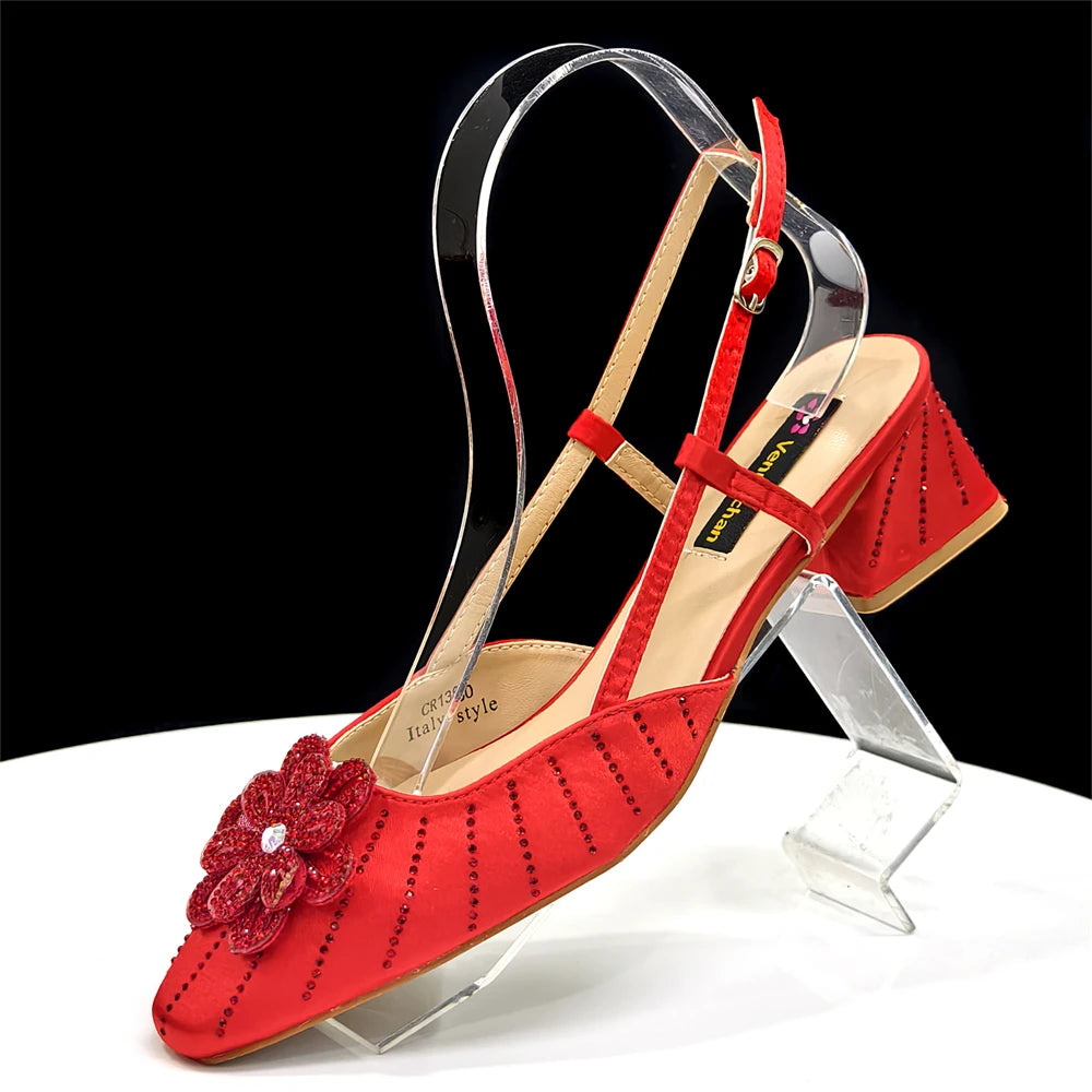 Venus Chan Italian Fashion Women's Elegant Orange Heels & Rhinestone Clutch Bag Set – Perfect for Parties and Special Occasions
