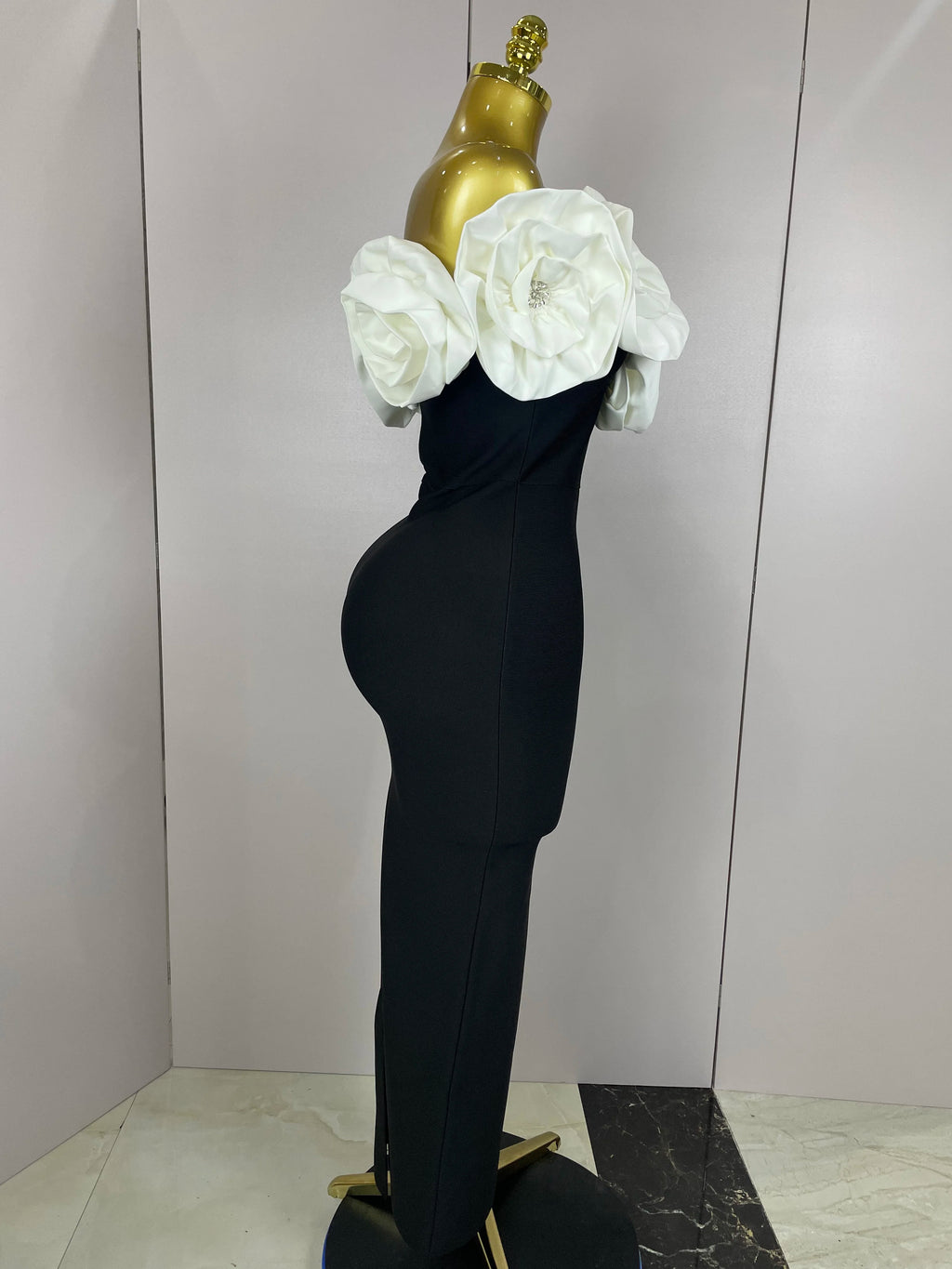 New Stereoscopic Red Flowers Sexy Off The Shoulder Ankle Lenght Bandage Dress Woman Birthday Party Vestido Wedding Party Outfit