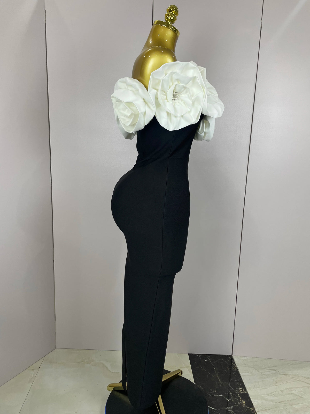 New Stereoscopic Red Flowers Sexy Off The Shoulder Ankle Lenght Bandage Dress Woman Birthday Party Vestido Wedding Party Outfit
