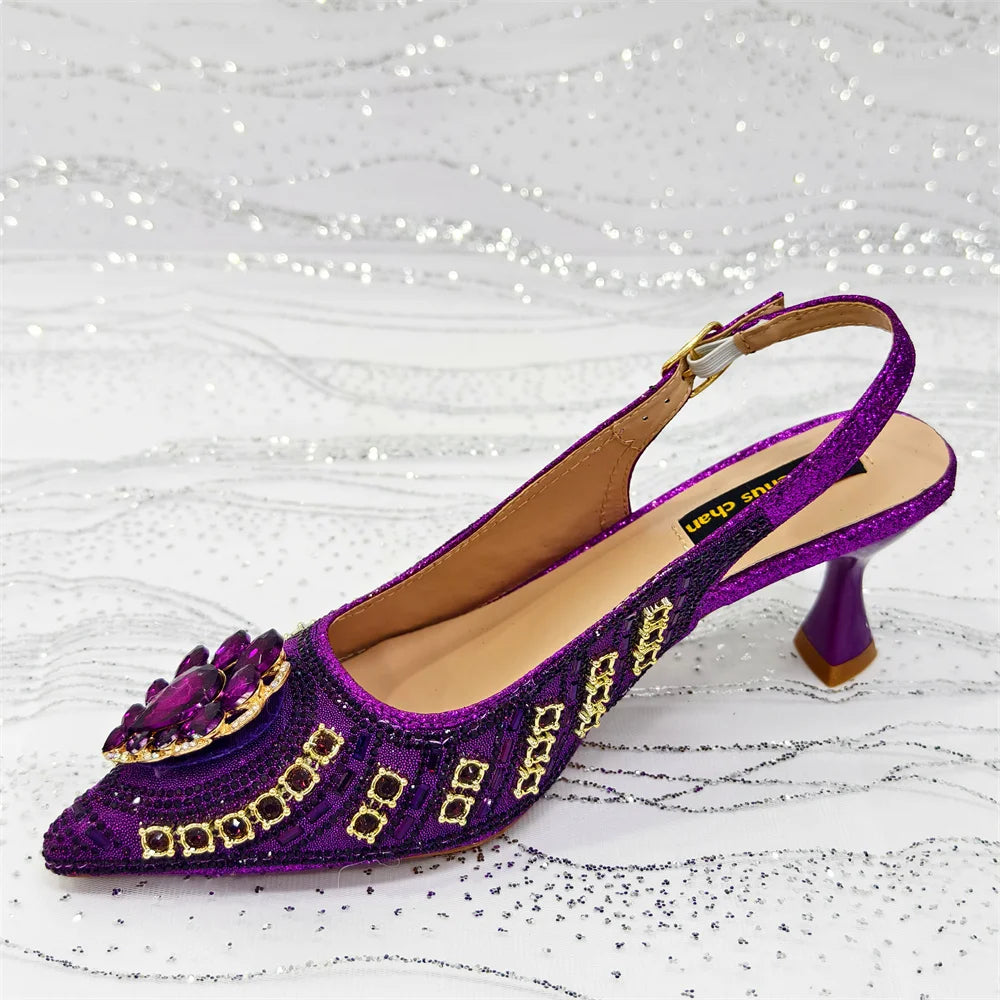 Venus Chan 2025 Elegant Rhinestone Pointed Toe Pumps With Matching Bag Set Large Size shoes Big Bag for Women's Party High Heels