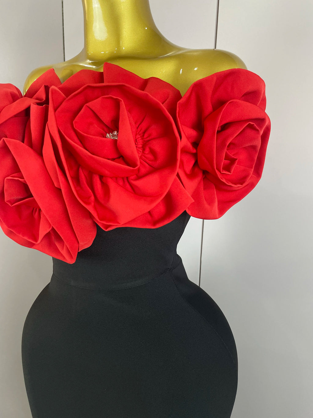 New Stereoscopic Red Flowers Sexy Off The Shoulder Ankle Lenght Bandage Dress Woman Birthday Party Vestido Wedding Party Outfit