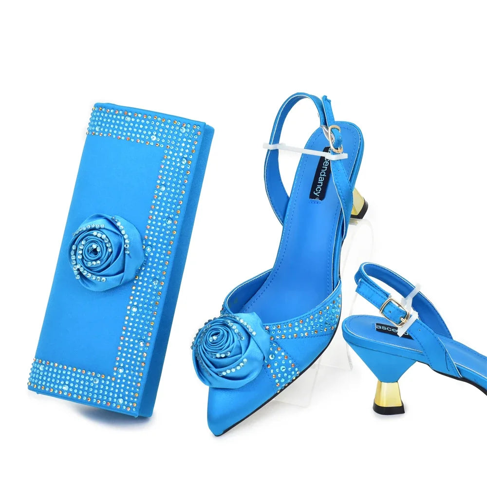 New Design Shoe and Bag Set for Party in Women Nigerian African Shoe and Bags Set for Wedding Luxury Elegant Women Party Pumps