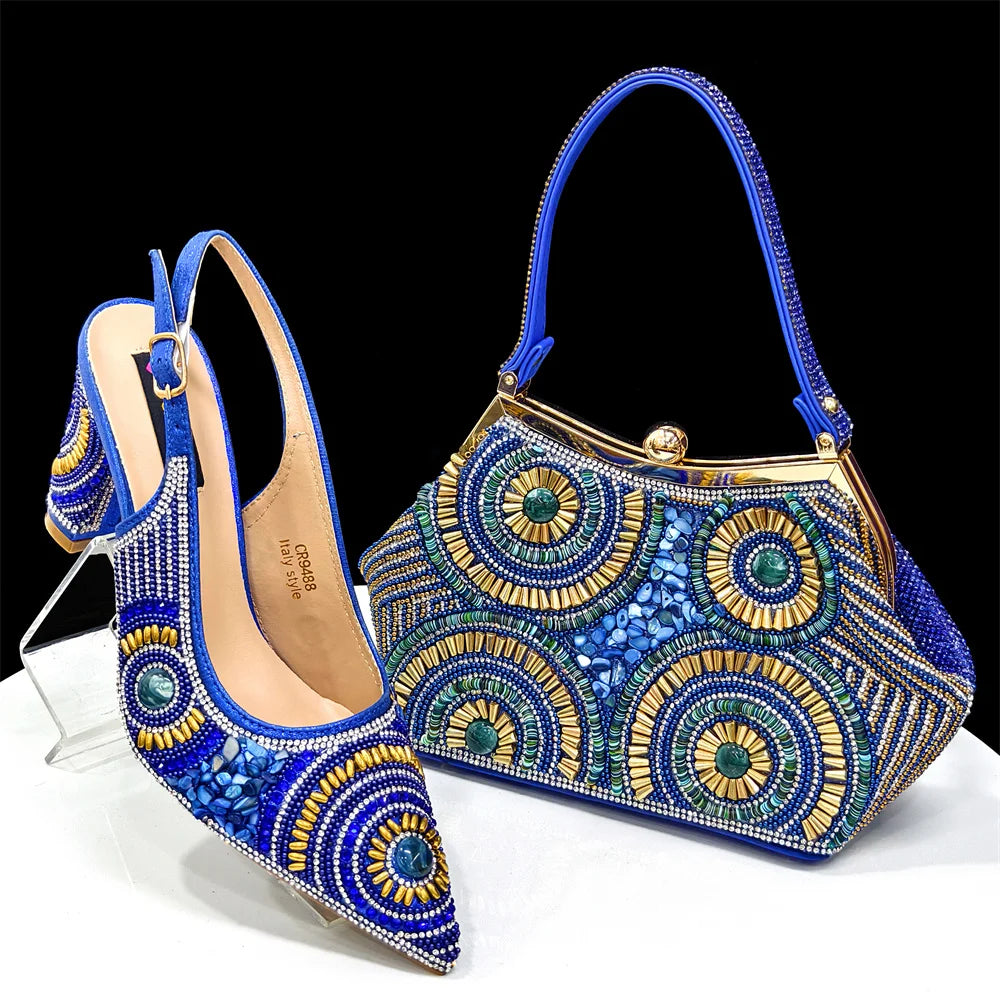 2025 Fashion Newest Arrival Orange Pointed Toe Women Sandals Shoes Matching Bag Set for Ladies Wedding Party Pump